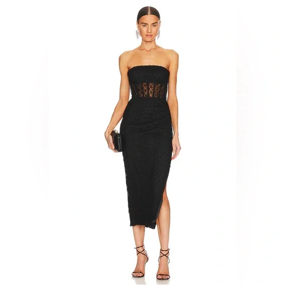 nicholas corset dress NICHOLAS Cory Corset Waist Midi Dress in Black